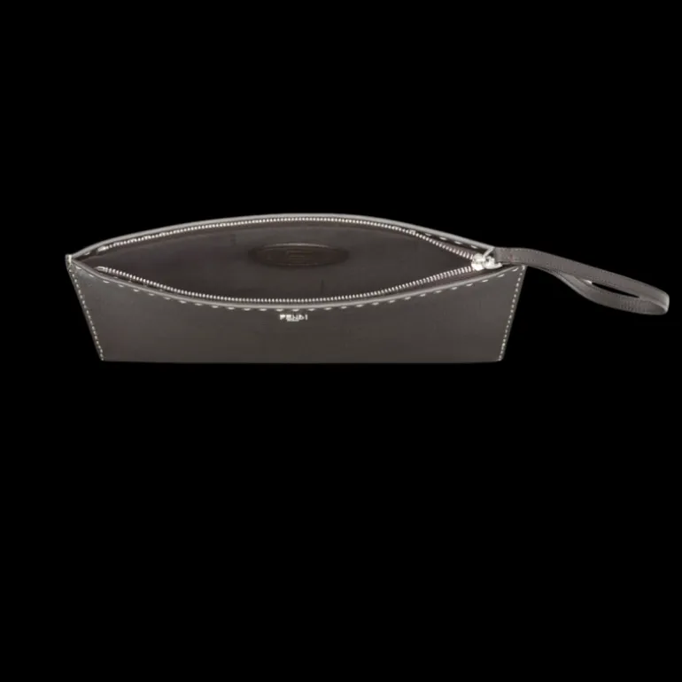 Pochette FENDI Selleria cuir grainé marron 196 surpiqûres