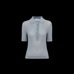 Polo ajusté CHLOE manches courtes maille multipoints laine gris bleu