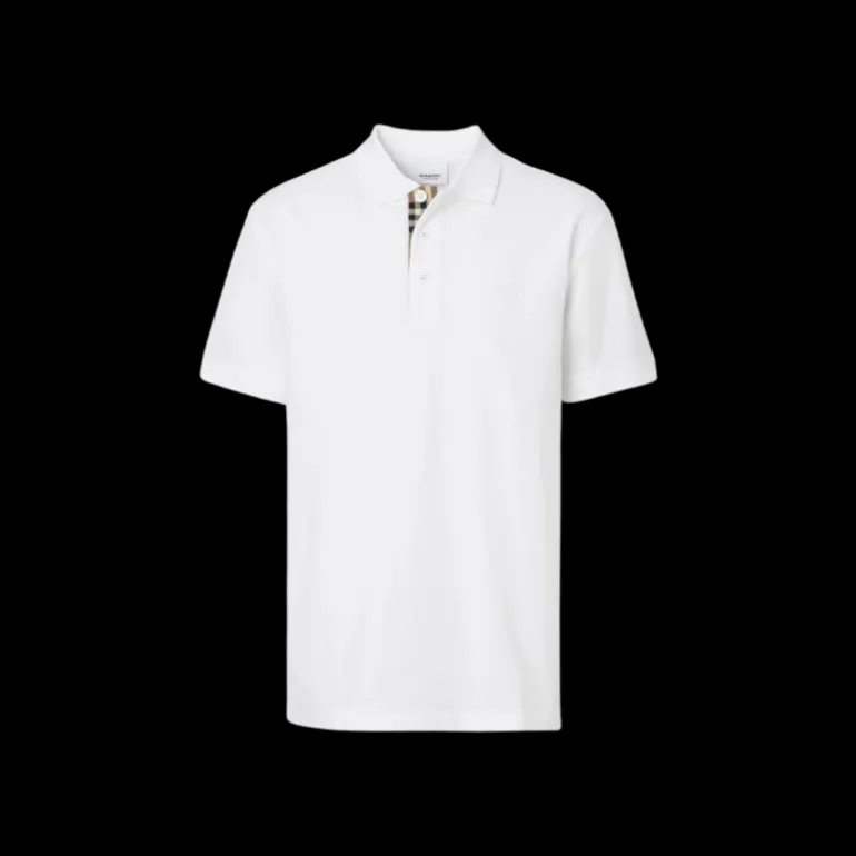 Polo BURBERRY Eddie manches courtes coton piqué blanc logo Monogramme TB