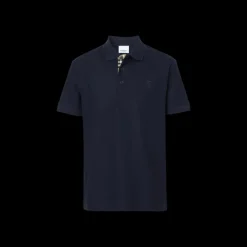 Polo BURBERRY Eddie manches courtes coton piqué bleu marine logo Monogramme TB