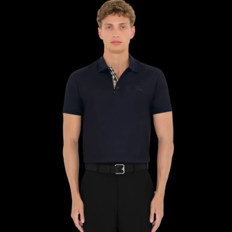 Polo BURBERRY Eddie manches courtes coton piqué bleu marine broderie logo EDK