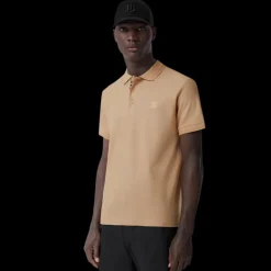 Polo BURBERRY Eddie manches courtes coton piqué beige logo Monogramme TB