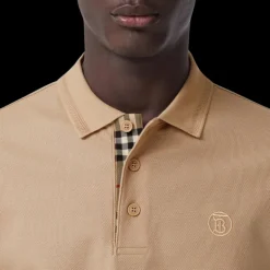 Polo BURBERRY Eddie manches courtes coton piqué beige logo Monogramme TB