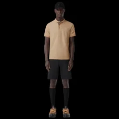 Polo BURBERRY Eddie manches courtes coton piqué beige logo Monogramme TB