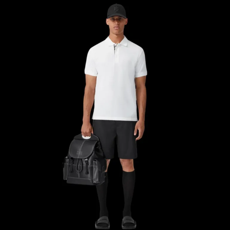 Polo BURBERRY Eddie manches courtes coton piqué blanc logo Monogramme TB