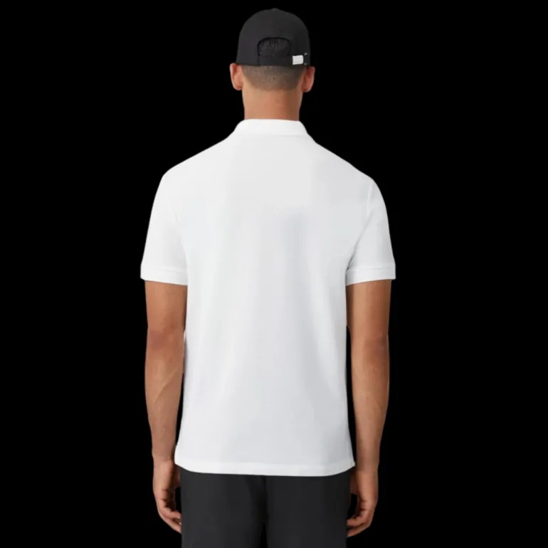 Polo BURBERRY Eddie manches courtes coton piqué blanc logo Monogramme TB