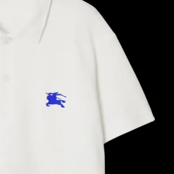 Polo BURBERRY manche courte coton piqué blanc logo cavalier bleu