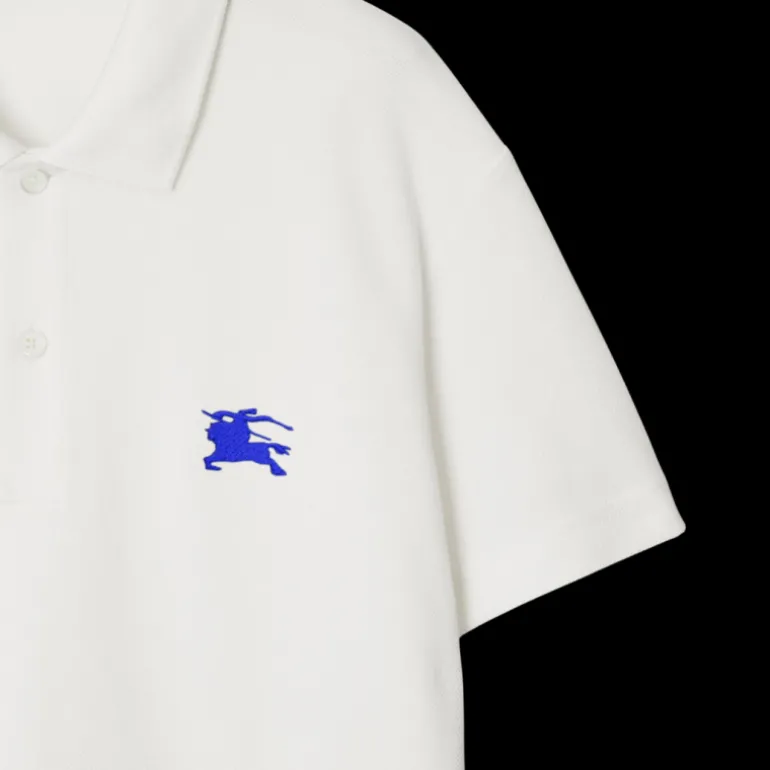 Polo BURBERRY manche courte coton piqué blanc logo cavalier bleu