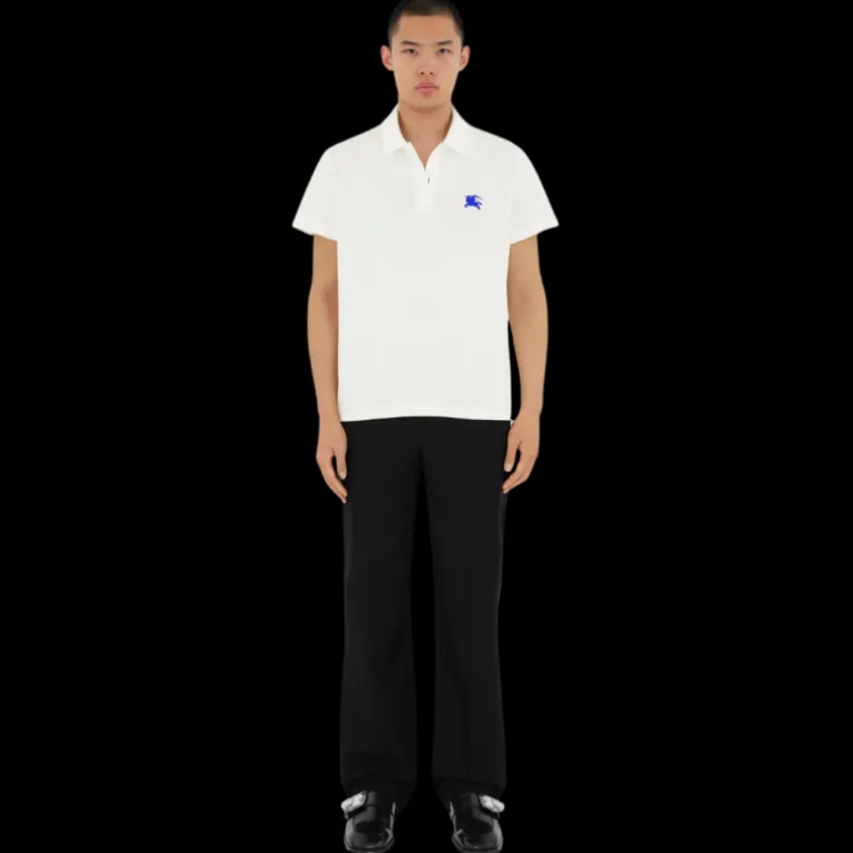 Polo BURBERRY manche courte coton piqué blanc logo cavalier bleu