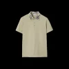 Polo BURBERRY piqué de coton beige col check beige bleu