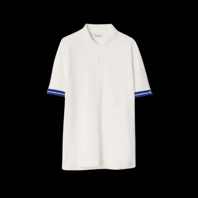 Polo BURBERRY piqué de coton blanc bordure manche courte bleu