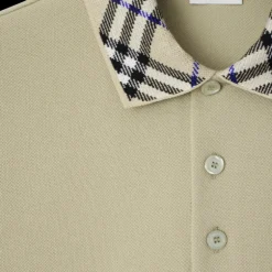 Polo BURBERRY piqué de coton beige col check beige bleu