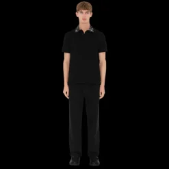 Polo BURBERRY piqué de coton noir col check marron bleu