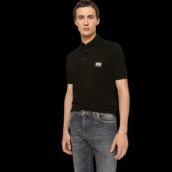 Polo DOLCE & GABBANA manches courtes coton pique blanc logo plaque métal