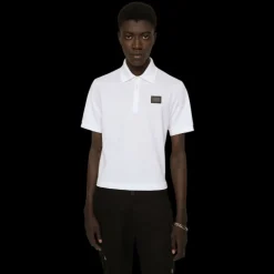 Polo DOLCE & GABBANA manches courtes coton pique blanc logo plaque métal