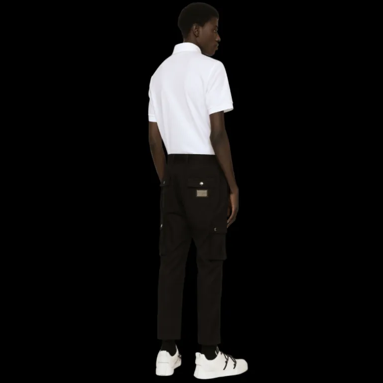 Polo DOLCE & GABBANA manches courtes coton pique blanc logo plaque métal