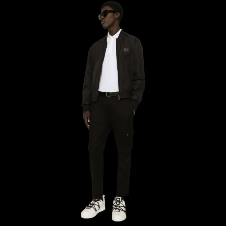 Polo DOLCE & GABBANA manches courtes coton pique blanc logo plaque métal