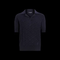 Polo DOLCE & GABBANA soie motif losange broderie logo DG ton sur ton