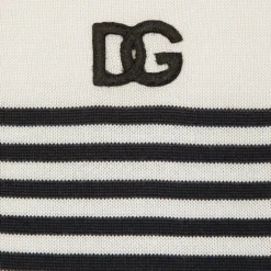 Polo DOLCE & GABBANA soie côtelée écru rayures bleu marine patch logo DG