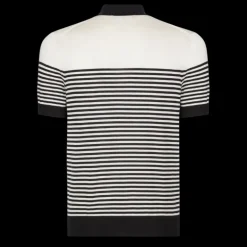 Polo DOLCE & GABBANA soie côtelée écru rayures bleu marine patch logo DG