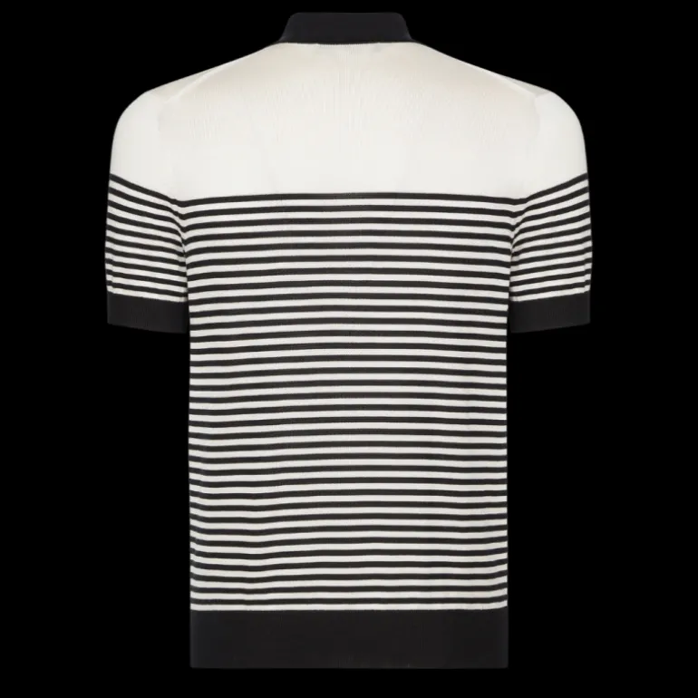 Polo DOLCE & GABBANA soie côtelée écru rayures bleu marine patch logo DG