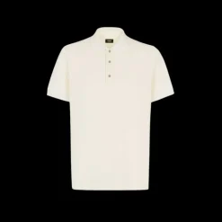 Polo FENDI manche courte coton piqué écru FF poitrine bouton métal