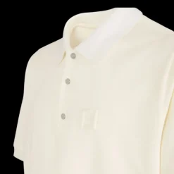 Polo FENDI manche courte coton piqué écru FF poitrine bouton métal