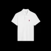Polo manche courte AMI Paris piqué coton blanc broderie cœur rouge