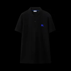 Polo manche courte BURBERRY coton piqué noir cavalier bleu