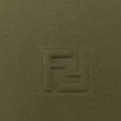 Polo manche courte FENDI coton piqué kaki FF poitrine bouton métal