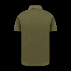 Polo manche courte FENDI coton piqué kaki FF poitrine bouton métal