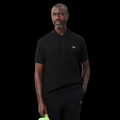 Polo manche courte LACOSTE coton piqué noir grosse étiquette