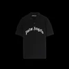 Polo manche courte PALM ANGELS coton noir gros logo poitrine blanc