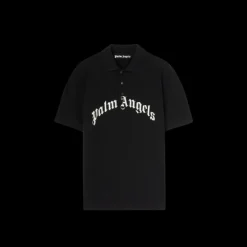 Polo manche courte PALM ANGELS coton noir gros logo poitrine blanc