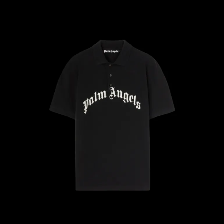 Polo manche courte PALM ANGELS coton noir gros logo poitrine blanc