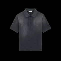 Polo manche courte SAINT LAURENT coton gris anthracite YSL