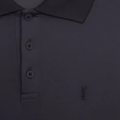 Polo manches courtes SAINT LAURENT coton bio bleu marine logo Monogramme