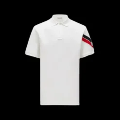 Polo MONCLER ample coton piqué blanc bande tricolore manche