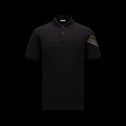 Polo MONCLER ample coton piqué noir bordure kaki gris manche