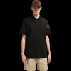 Polo MONCLER ample coton piqué noir bordure kaki gris manche