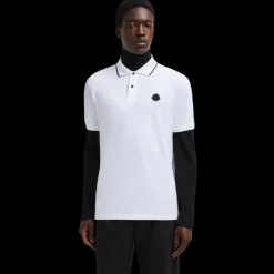 Polo MONCLER Black label coton blanc logo noir