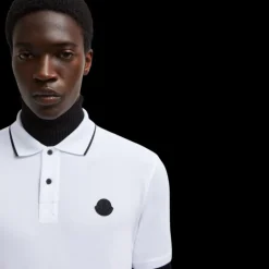 Polo MONCLER Black label coton blanc logo noir