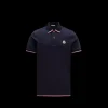 Polo MONCLER coton piqué bleu marine broderie logo bord tricolore