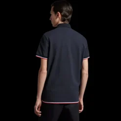 Polo MONCLER coton piqué bleu marine broderie logo bord tricolore