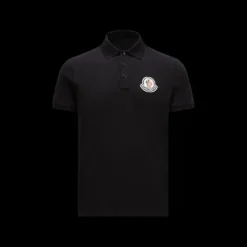 Polo MONCLER manche courte coton piqué noir logo pixel