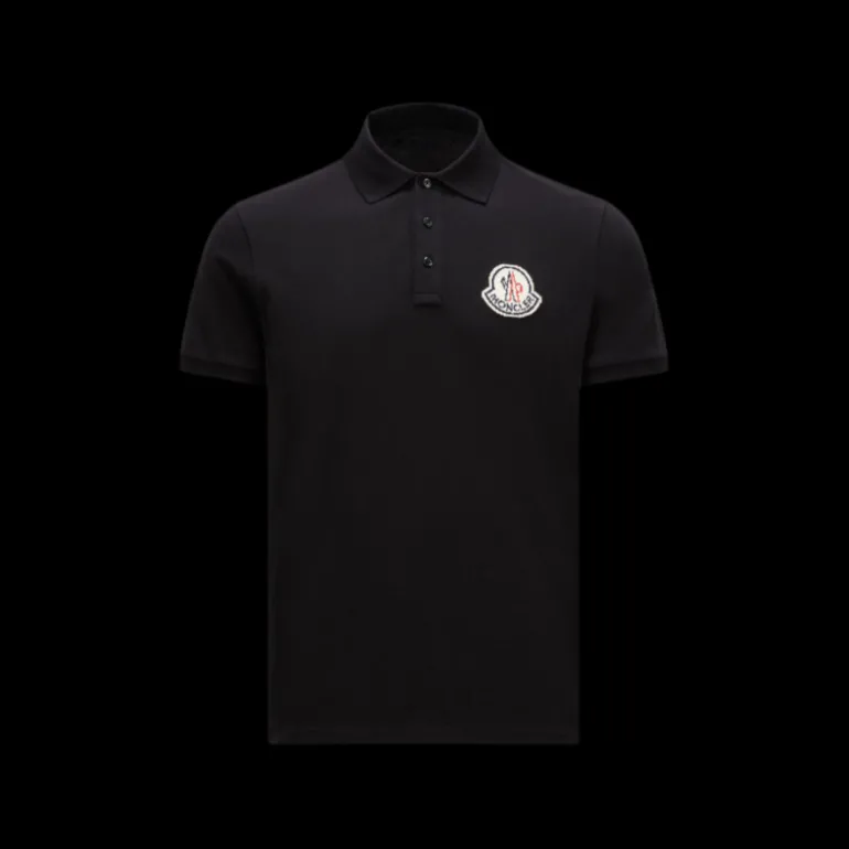 Polo MONCLER manche courte coton piqué noir logo pixel