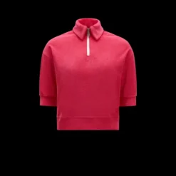 Polo MONCLER manche courte col zippé coton éponge rose