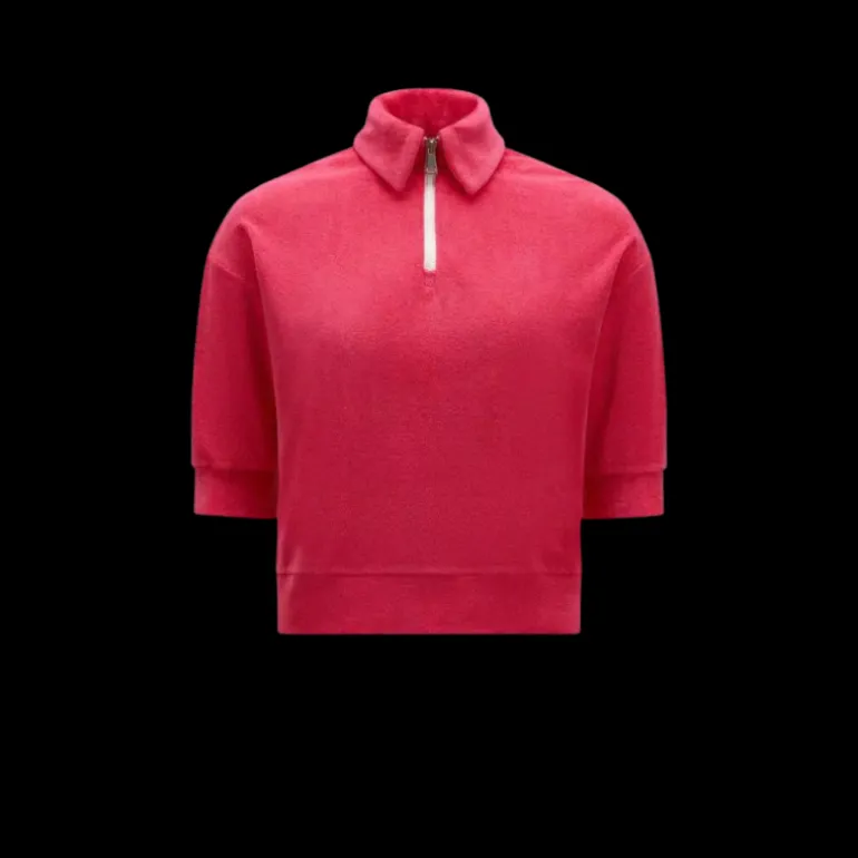 Polo MONCLER manche courte col zippé coton éponge rose