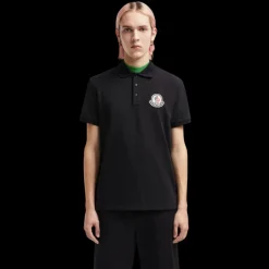 Polo MONCLER manche courte coton piqué noir logo pixel