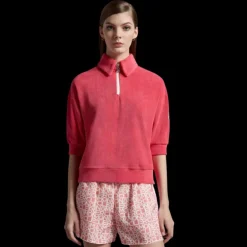 Polo MONCLER manche courte col zippé coton éponge rose